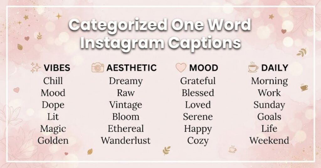 Categorized One Word Instagram Captions